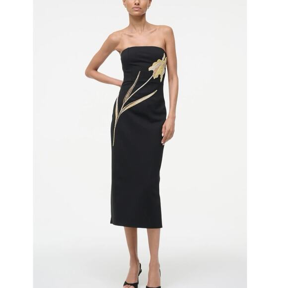 NWT STAUD Brooke Beaded Placed Floral Strapless Column Dress in Night Iris SZ XS - Picture 4 of 7